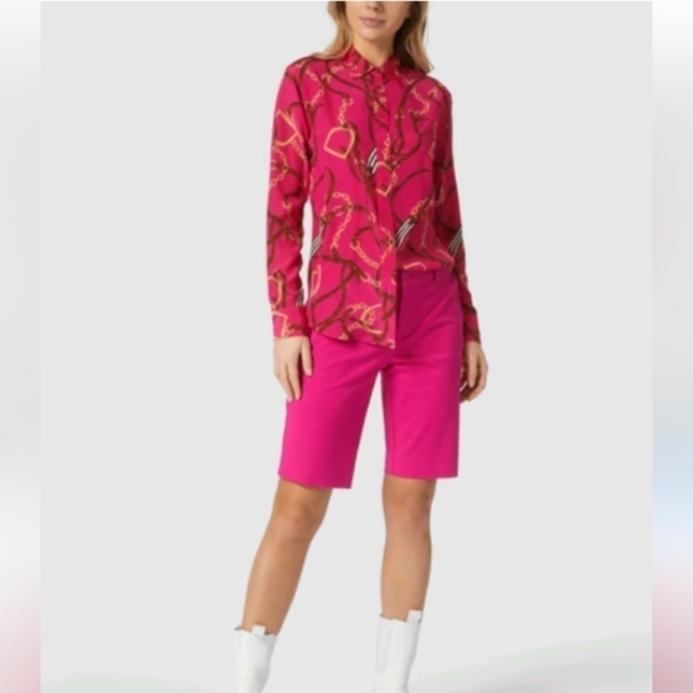 Lauren Ralph Lauren equestrian bridle pink silk button down shirt sz XXs